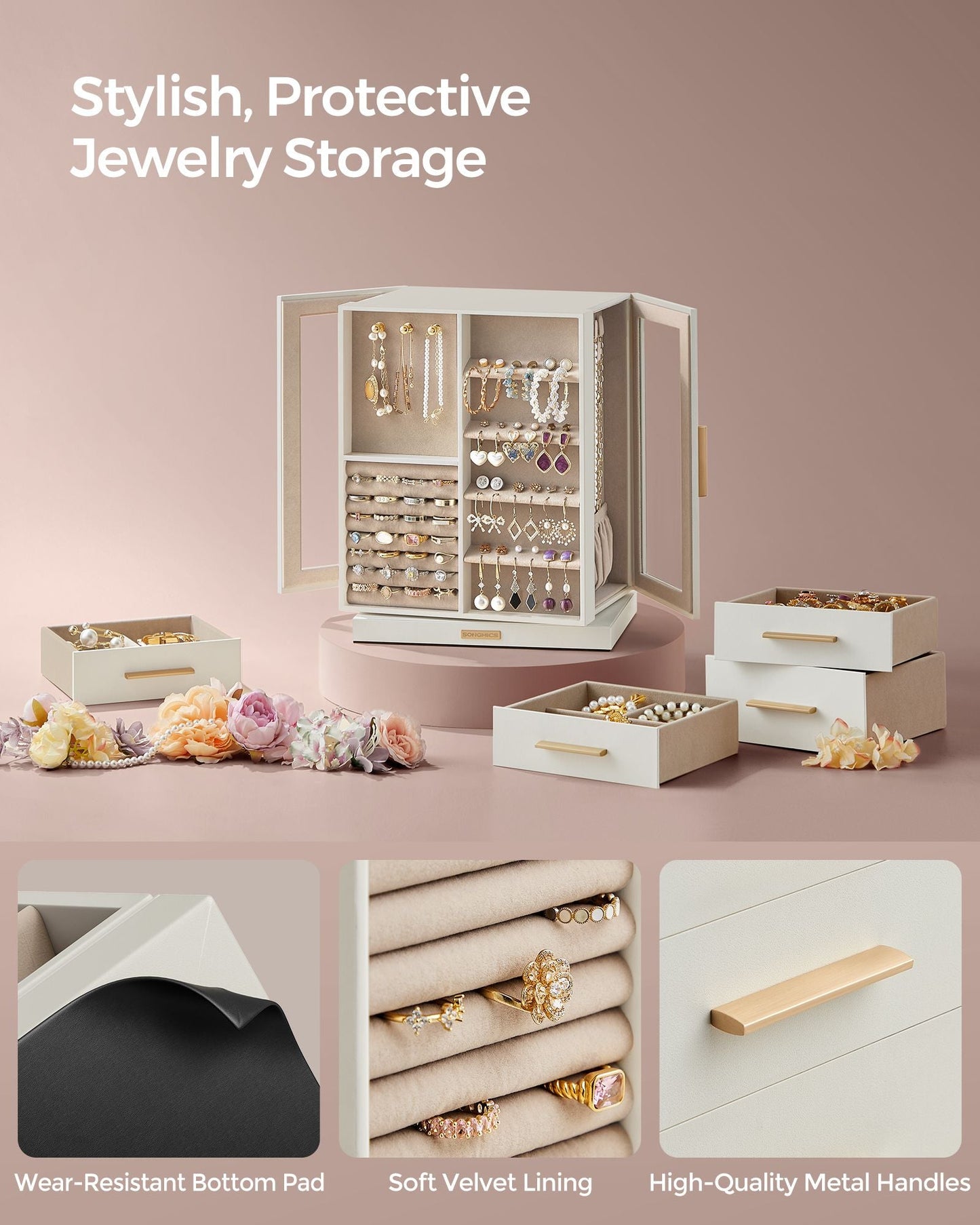 Jewelry Box 360 Rotating with 5 Drawers