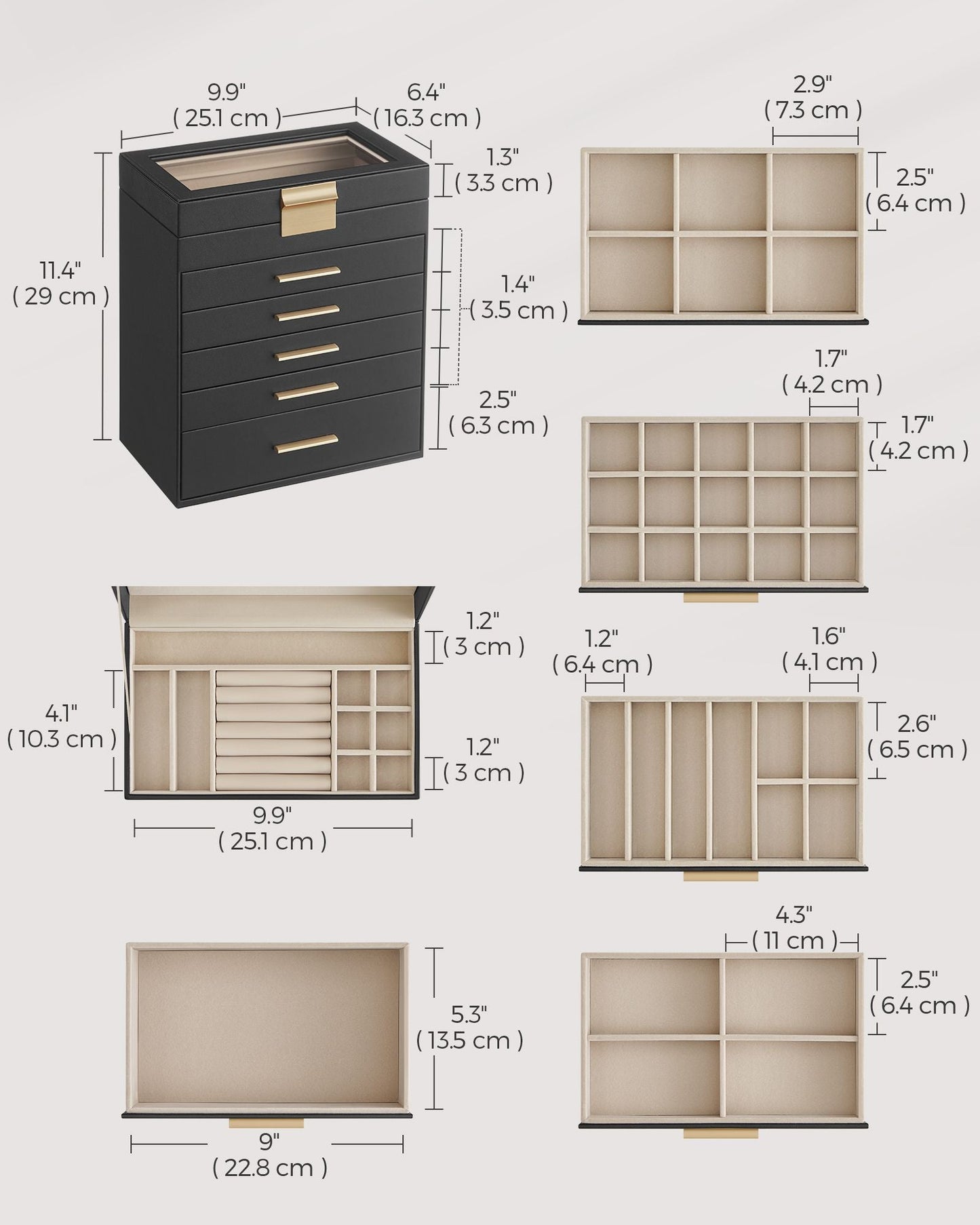 6-Layer Jewelry Box with Glass Lid for Big Jewelry