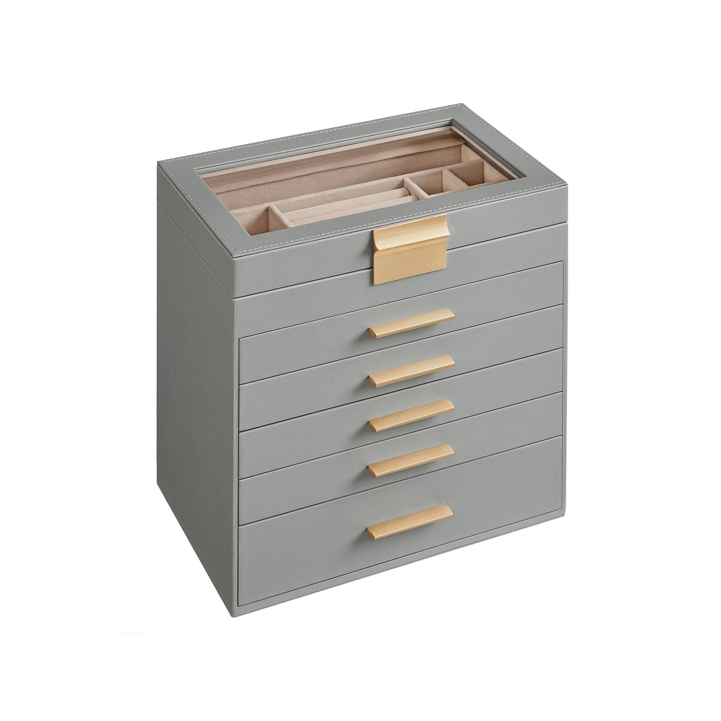 6-Layer Jewelry Box with Glass Lid for Big Jewelry