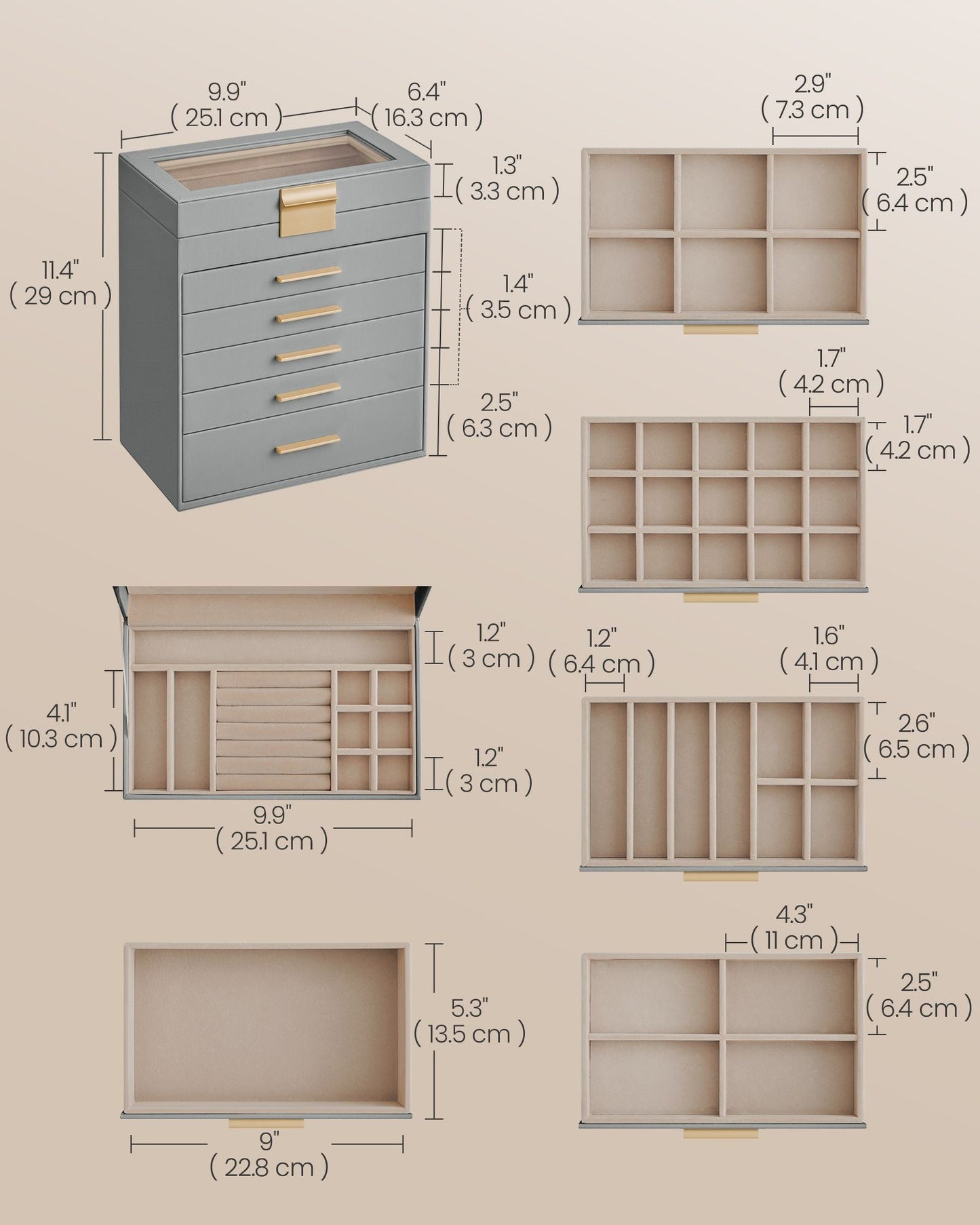 6-Layer Jewelry Box with Glass Lid for Big Jewelry