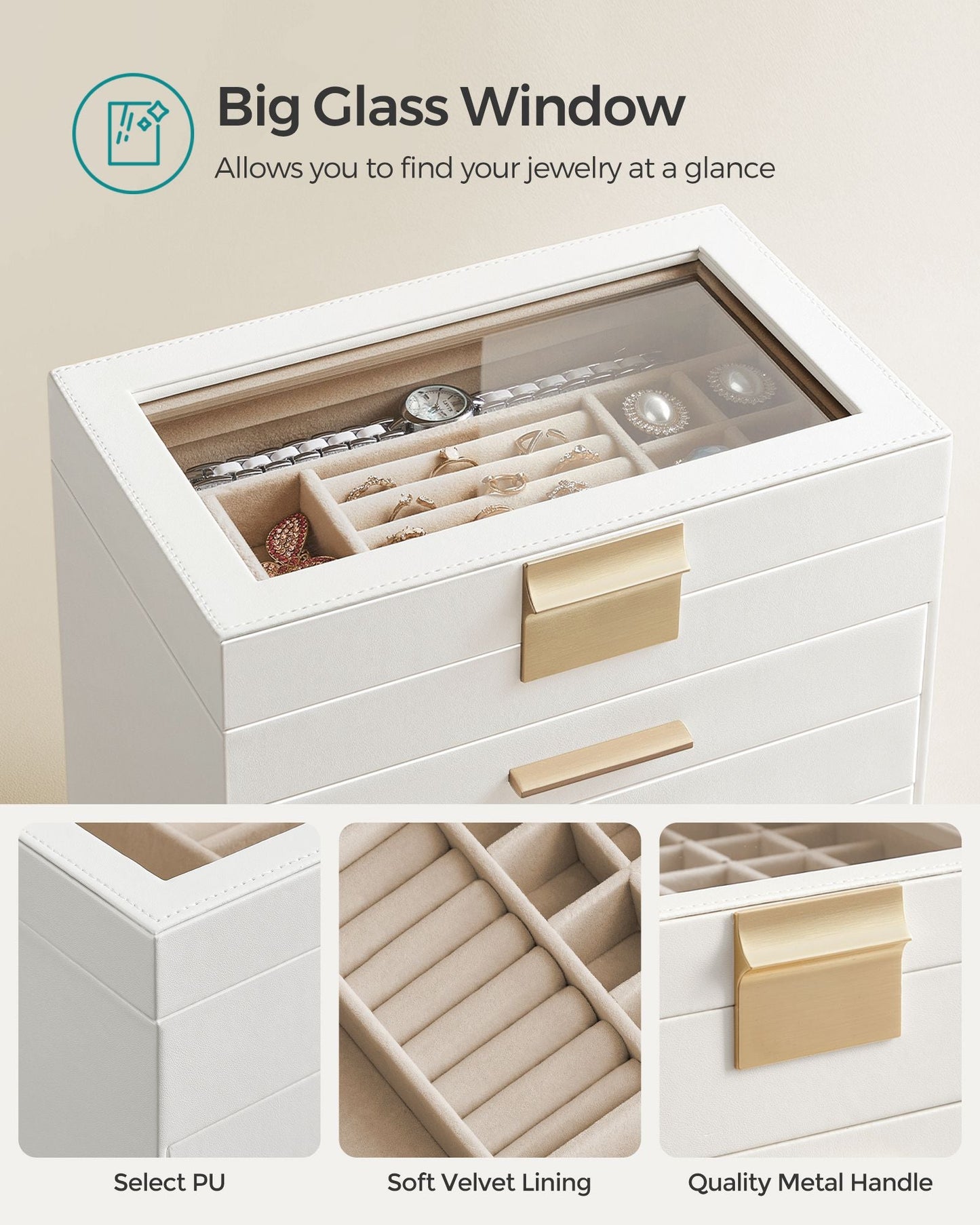 6-Layer Jewelry Box with Glass Lid for Big Jewelry
