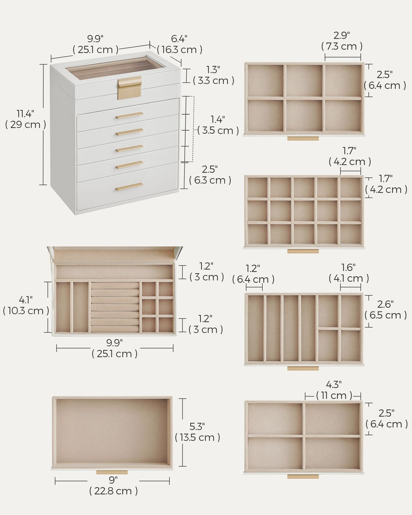 6-Layer Jewelry Box with Glass Lid for Big Jewelry