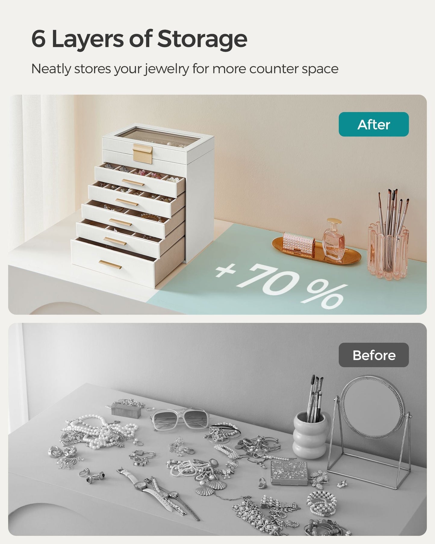 6-Layer Jewelry Box with Glass Lid for Big Jewelry