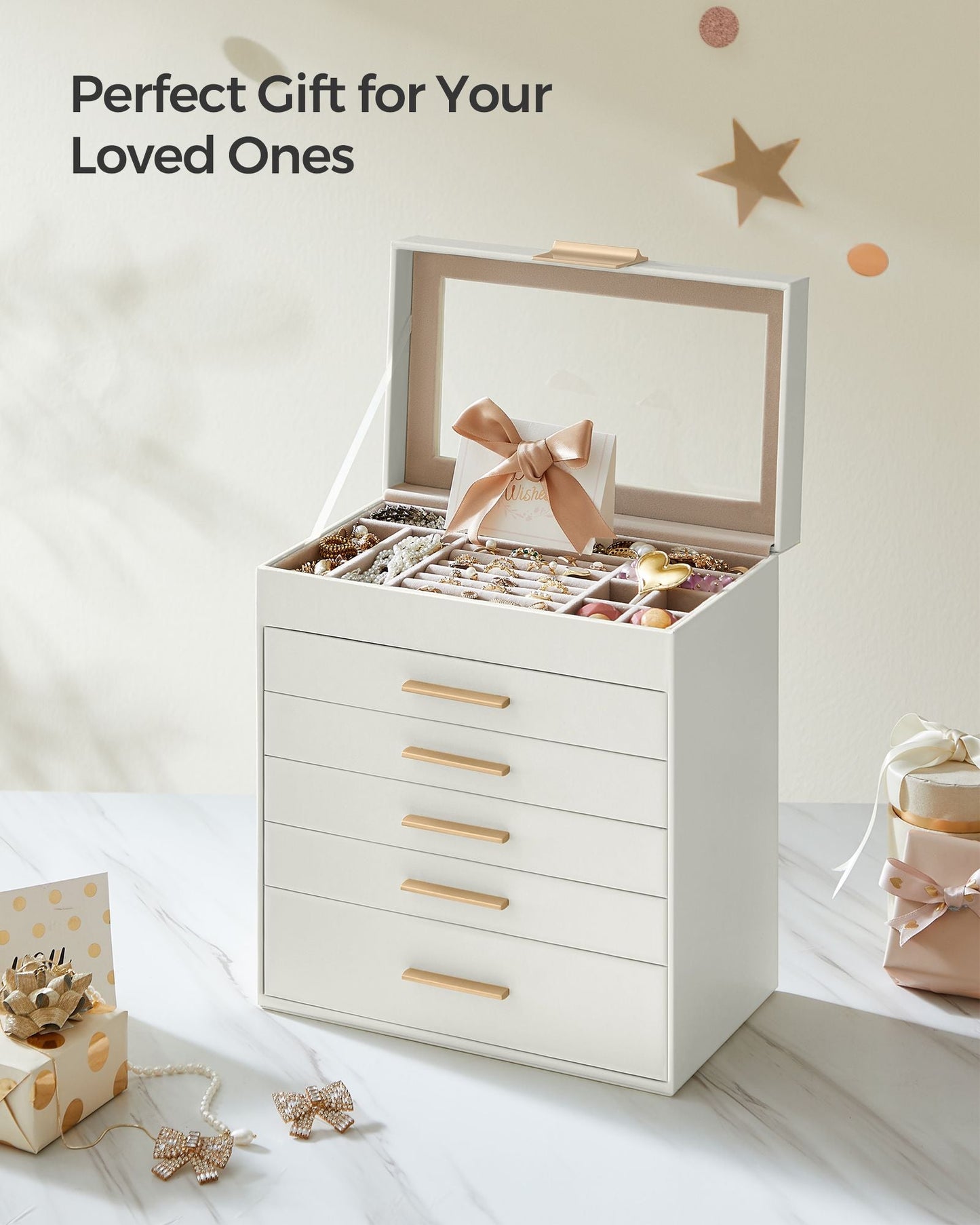 6-Layer Jewelry Box with Glass Lid for Big Jewelry
