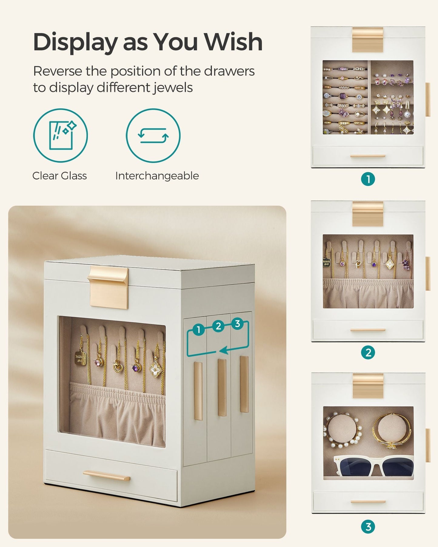 5-Layer Jewelry Organizer with 3 Side Drawers