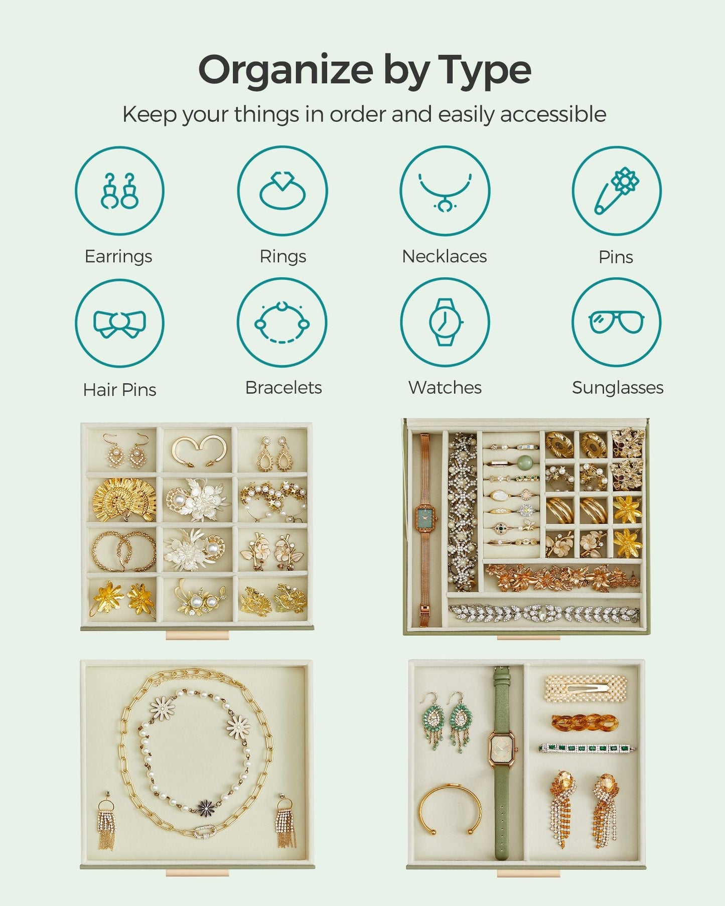 4-Layer Jewelry Box with Glass Lid, 3 Drawers