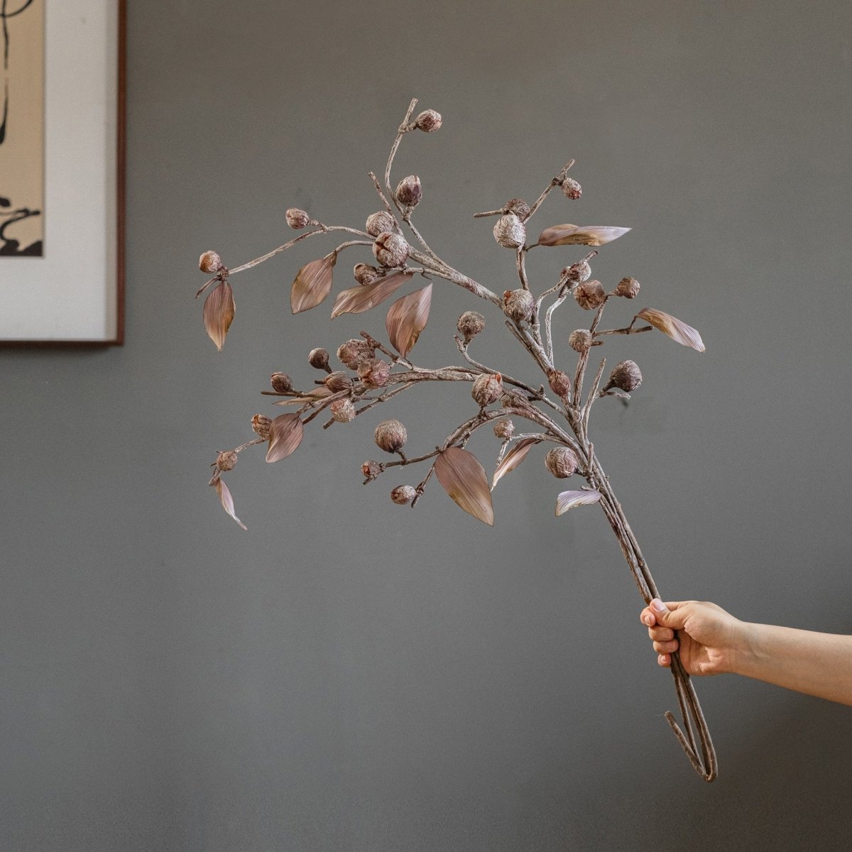 Brown Faux Pod Branch with Leaves 43" Tall