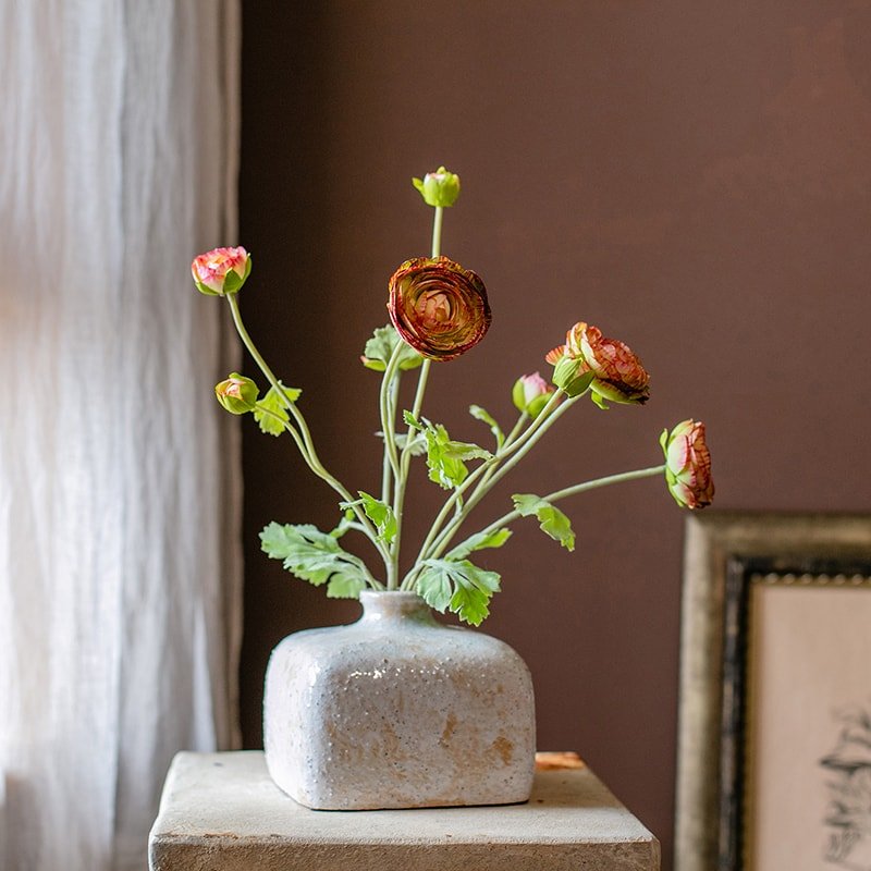 Faux Silk Artificial Buttercup Flower Bundle in Orange 21" Tall