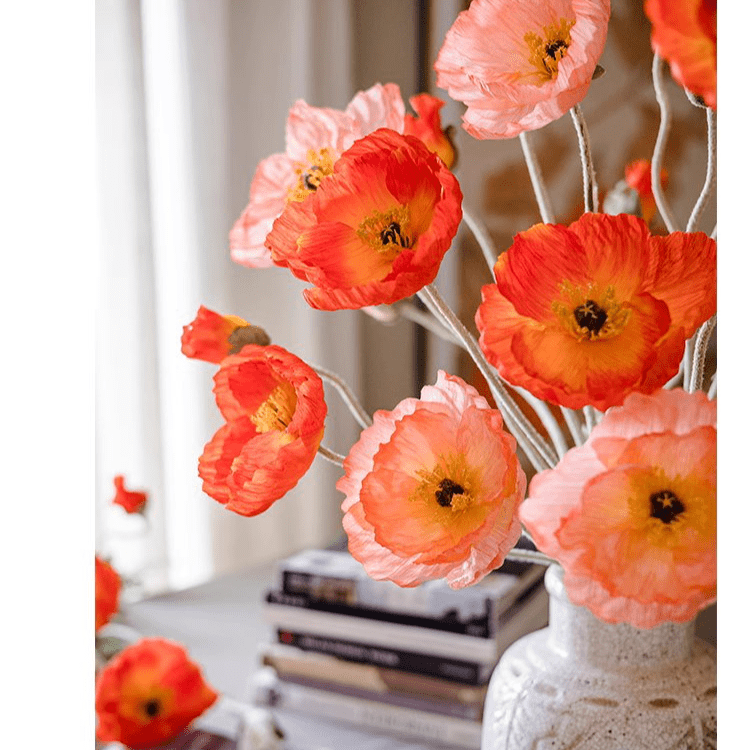 Faux Large Silk Poppy Flower Stem 41" Tall