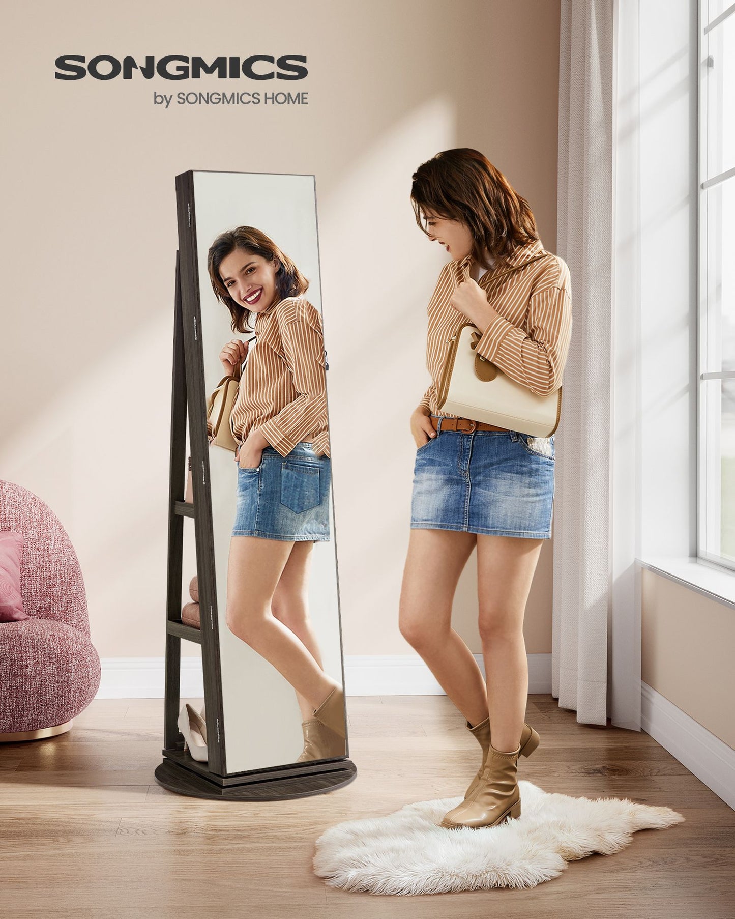 6 LEDs Lockable Mirror Jewelry Cabinet