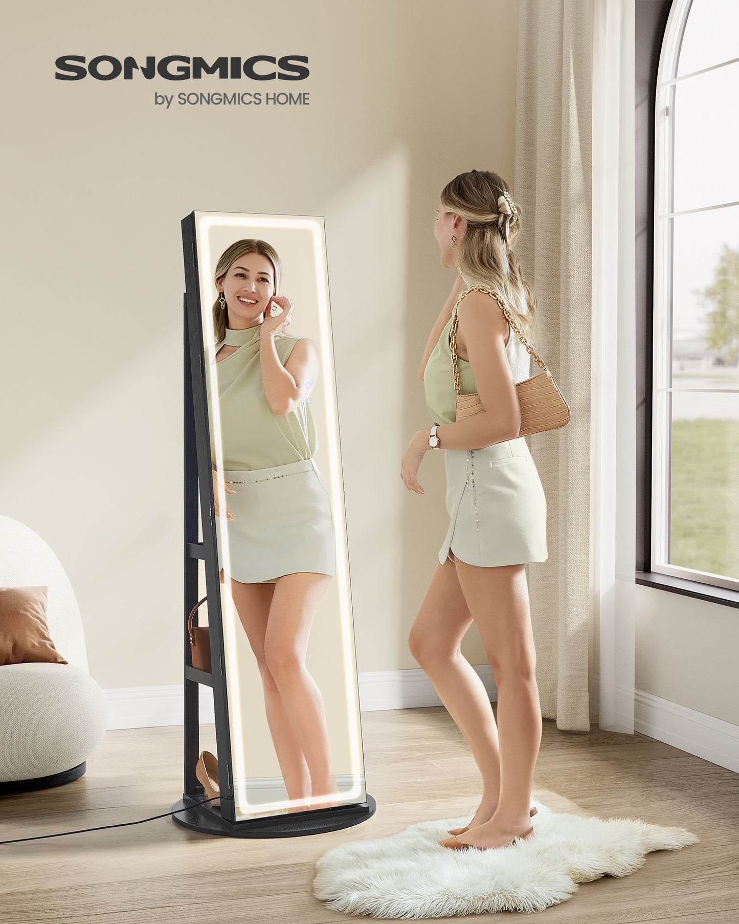LED Mirror Jewelry Cabinet Standing