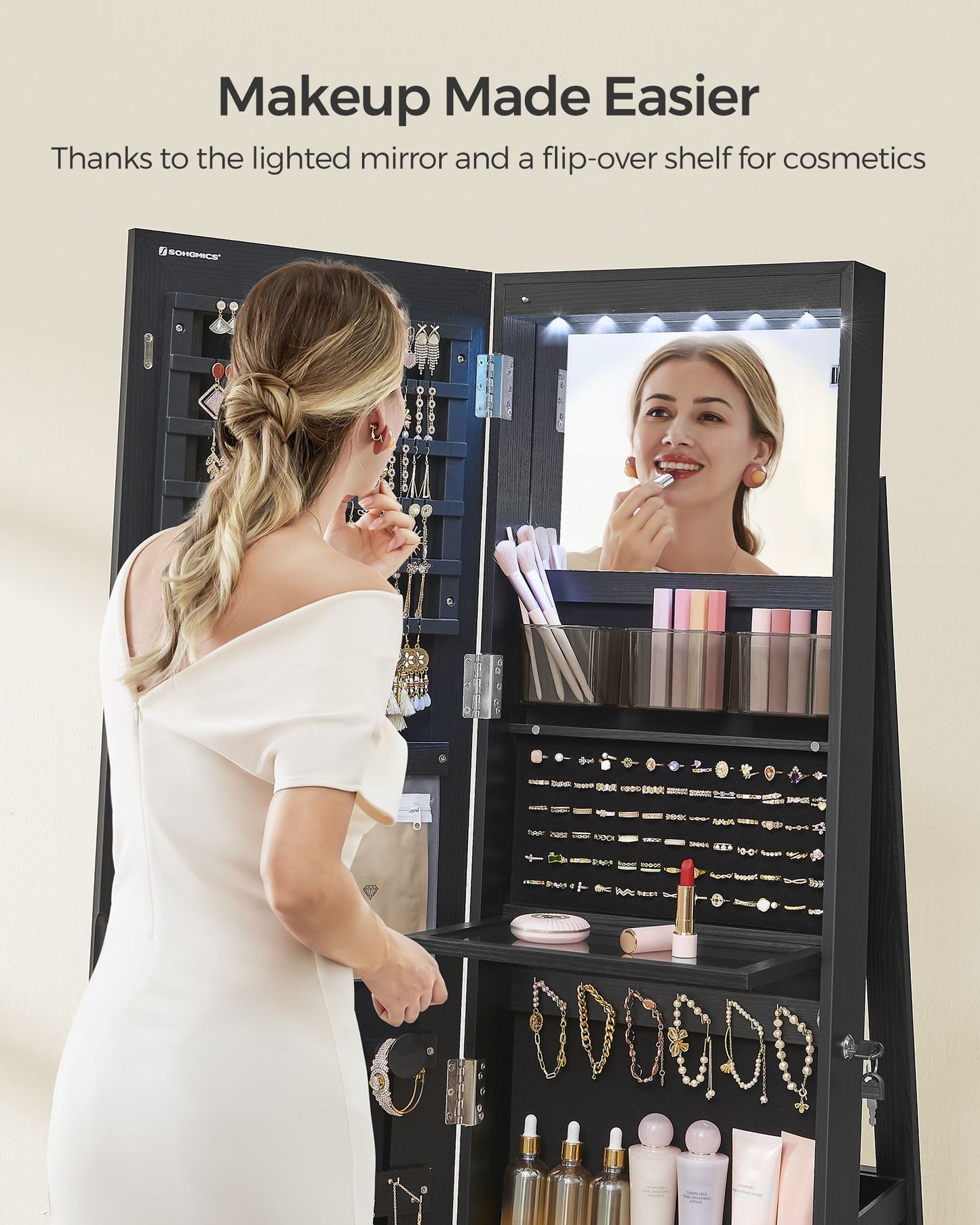 LED Mirror Jewelry Cabinet Standing