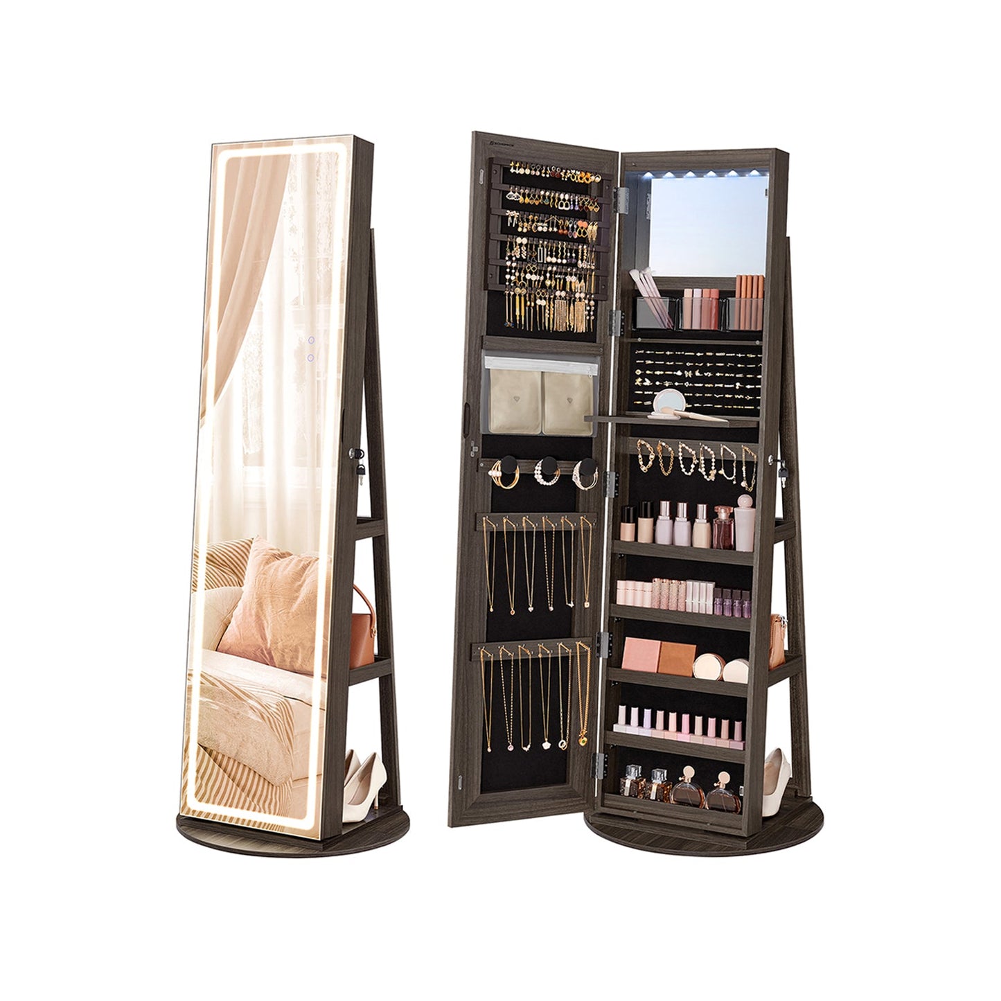 LED Mirror Jewelry Cabinet Standing