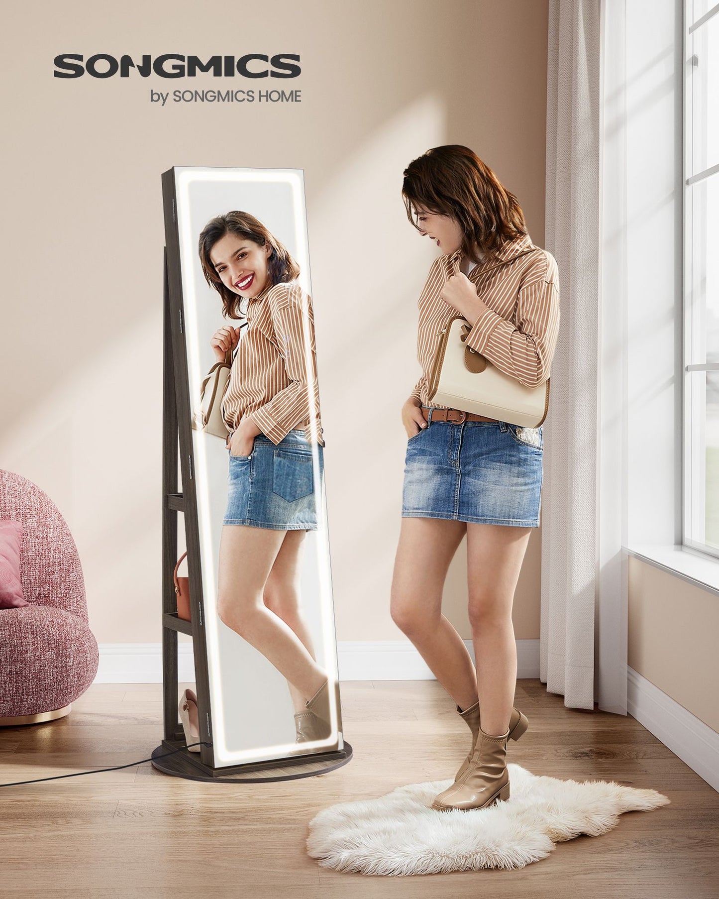 LED Mirror Jewelry Cabinet Standing