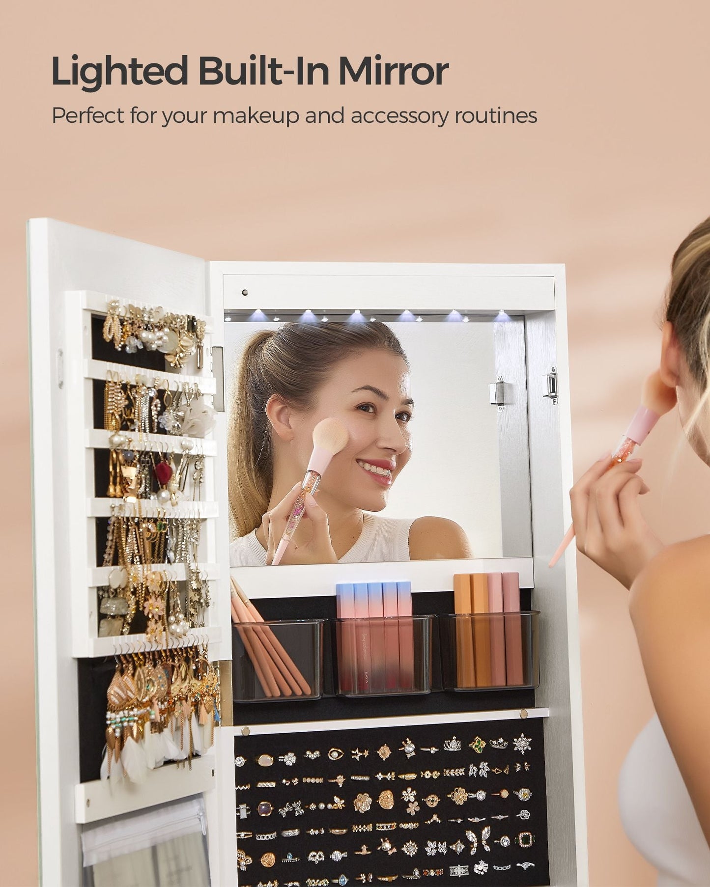 LED Mirror Jewelry Cabinet Standing