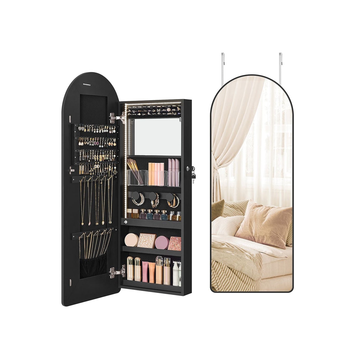 Wide LED Jewelry Cabinet Wall/Door Mounted