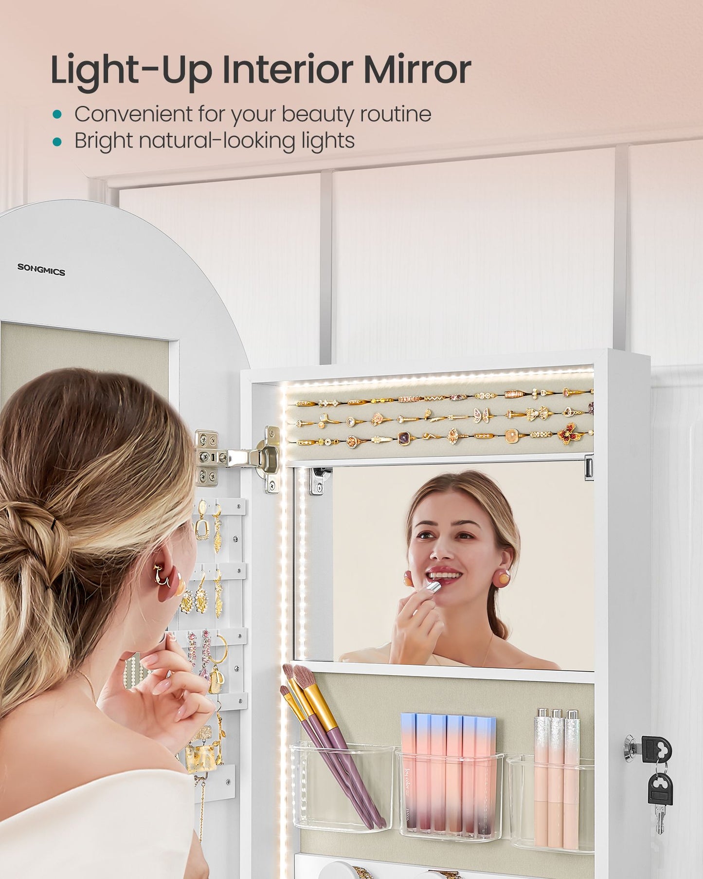 Wide LED Jewelry Cabinet Wall/Door Mounted
