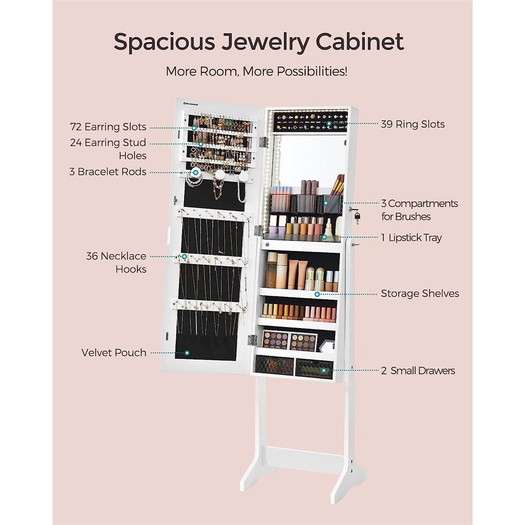 Mirror Jewelry Cabinet with LED Lights