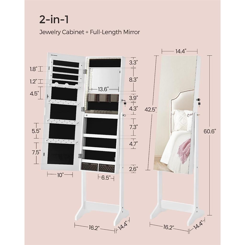 Mirror Jewelry Cabinet with LED Lights