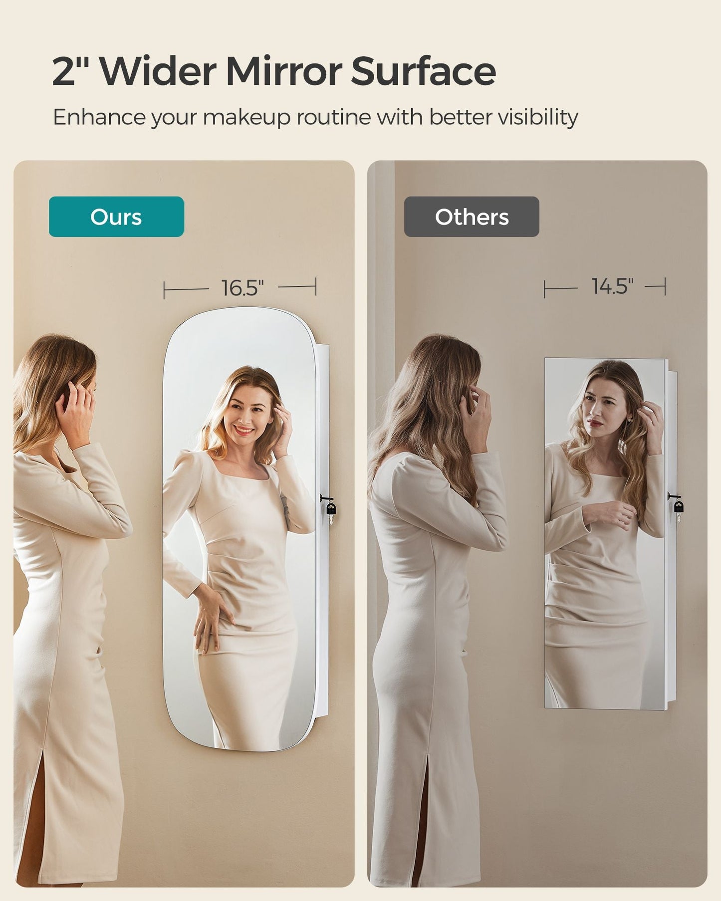 Wall Mounted Jewelry Organizer with Mirror