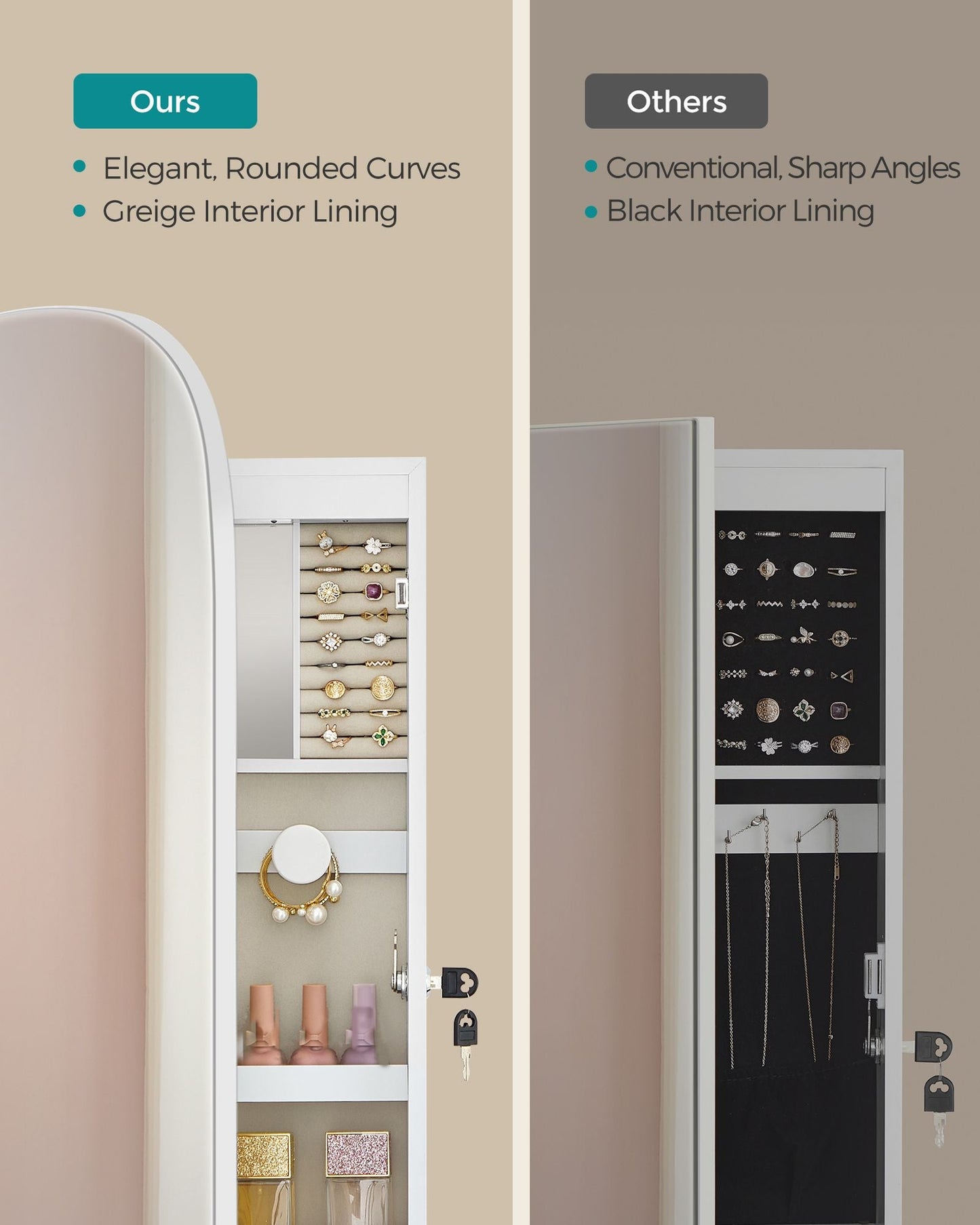 Wall Mounted Jewelry Organizer with Mirror