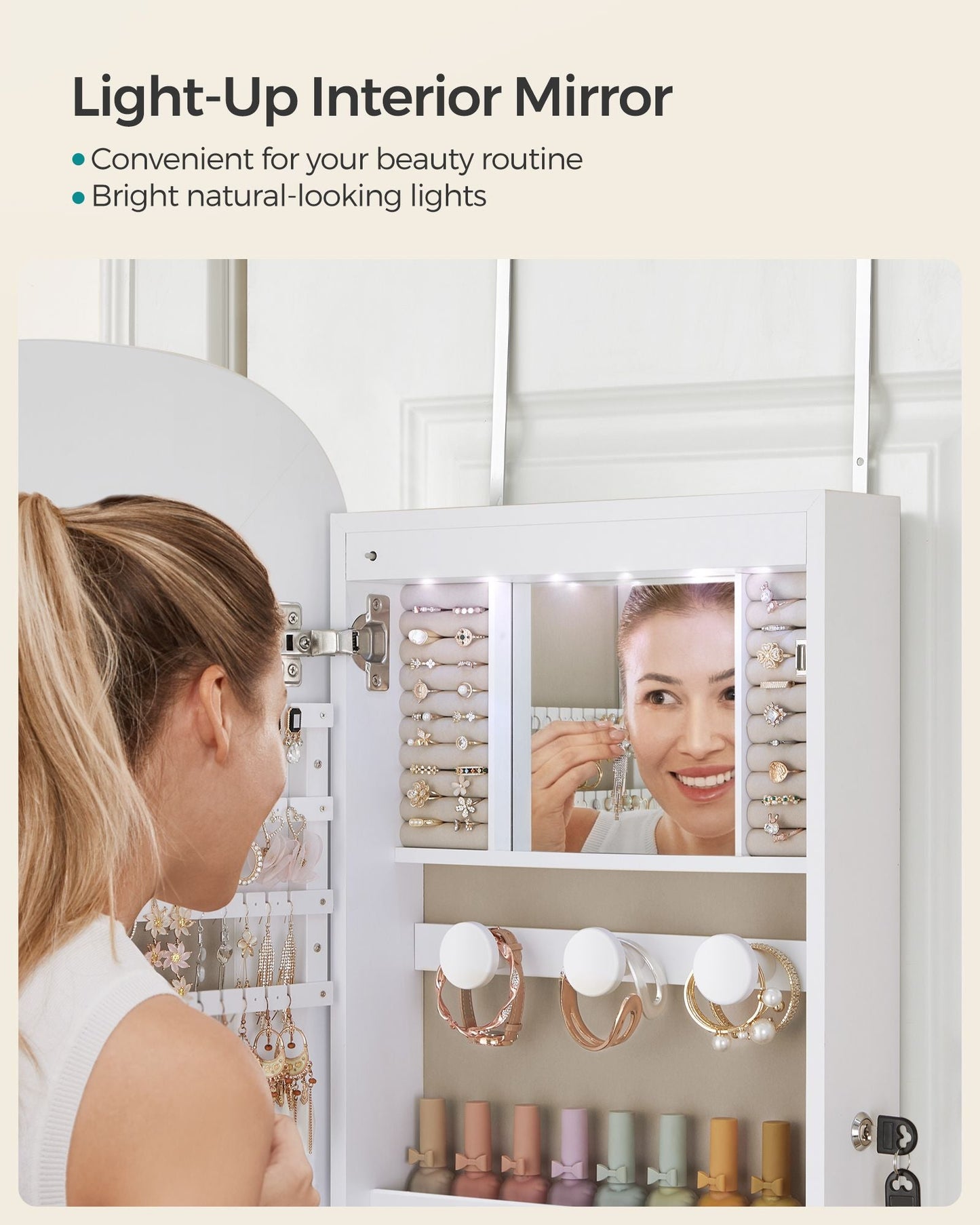 Wall Mounted Jewelry Organizer with Mirror