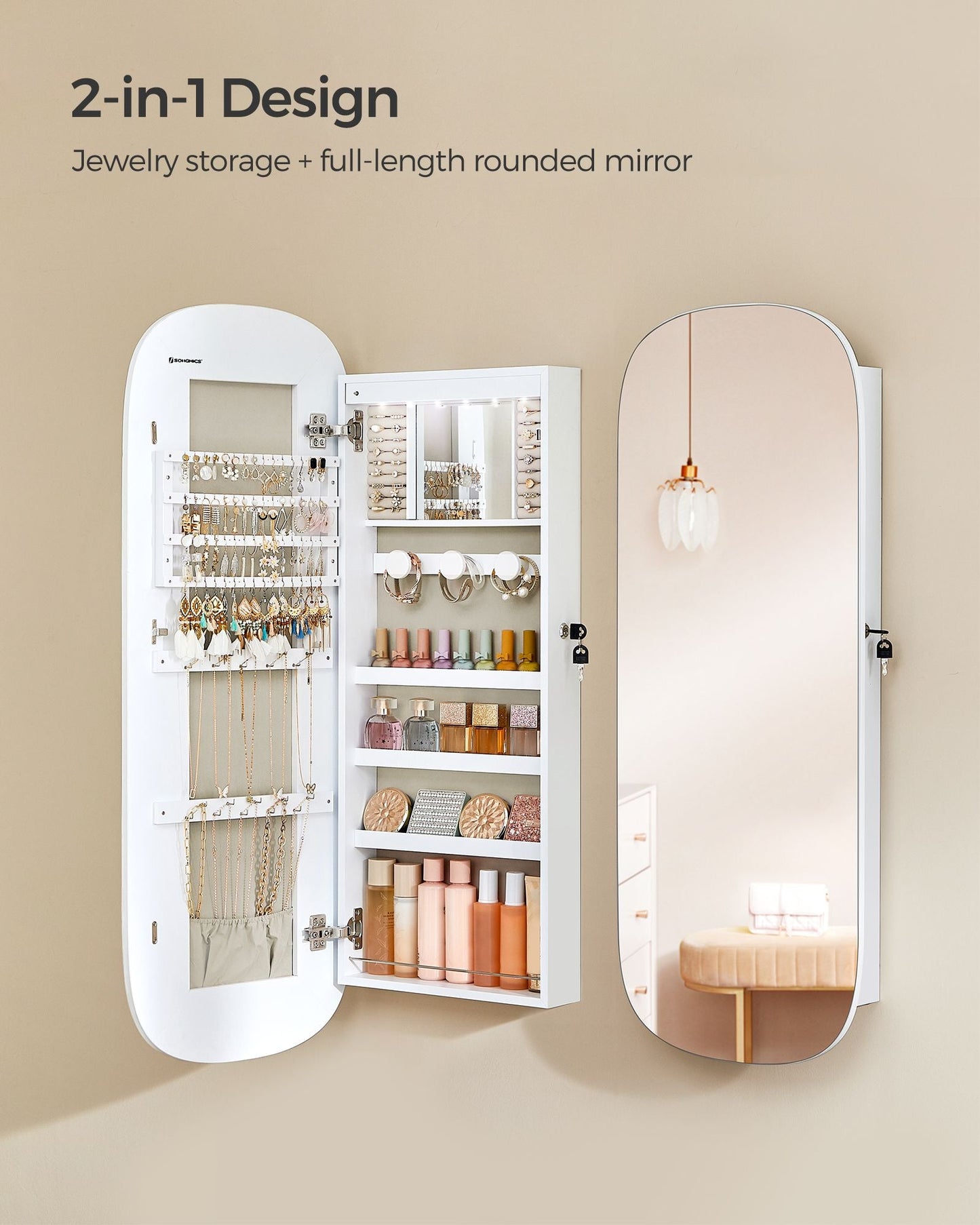 Wall Mounted Jewelry Organizer with Mirror