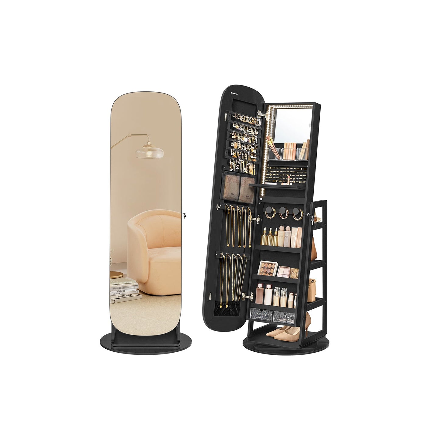 Rounded Wide Full-Length Mirror with Storage Shelves