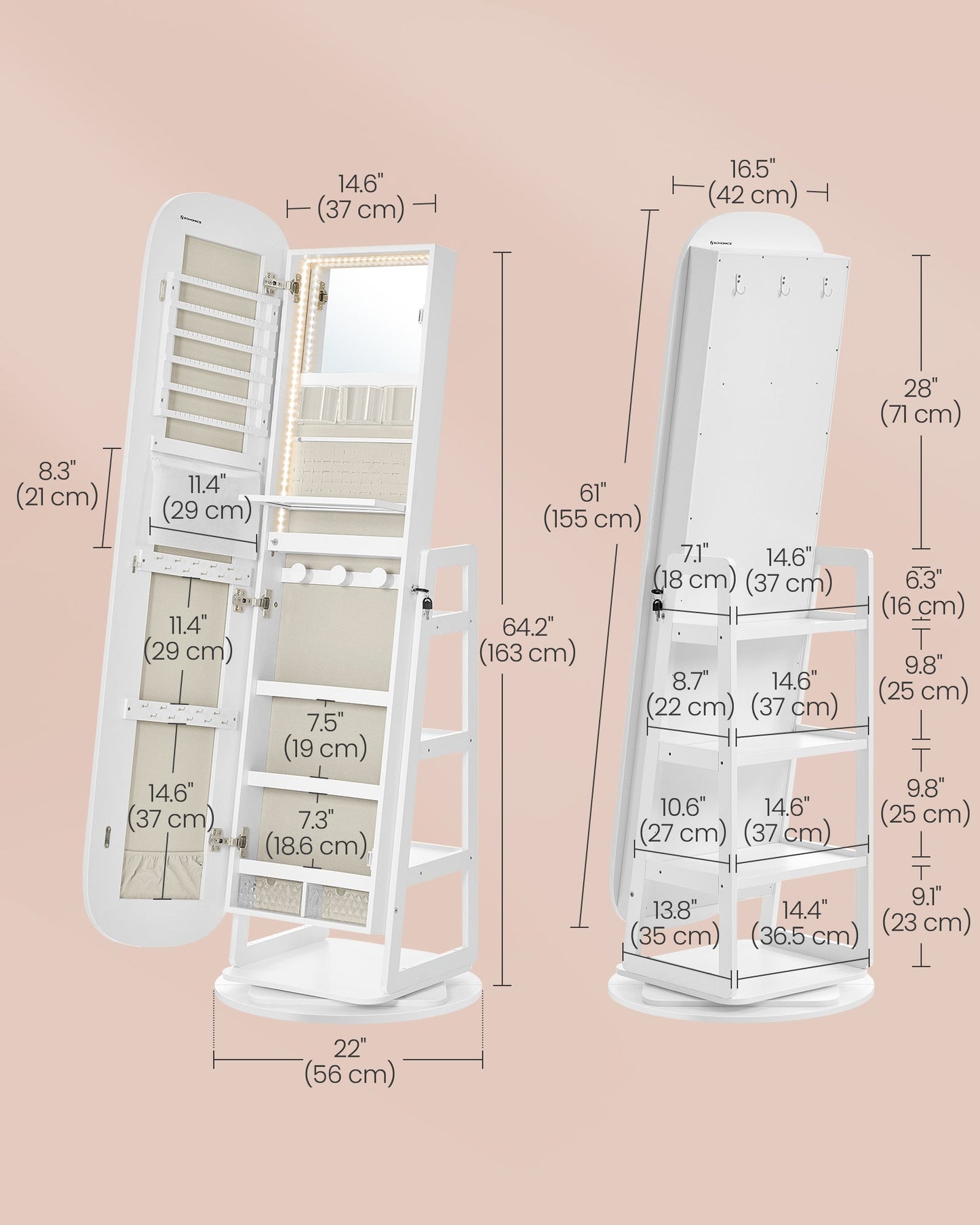 Rounded Wide Full-Length Mirror with Storage Shelves