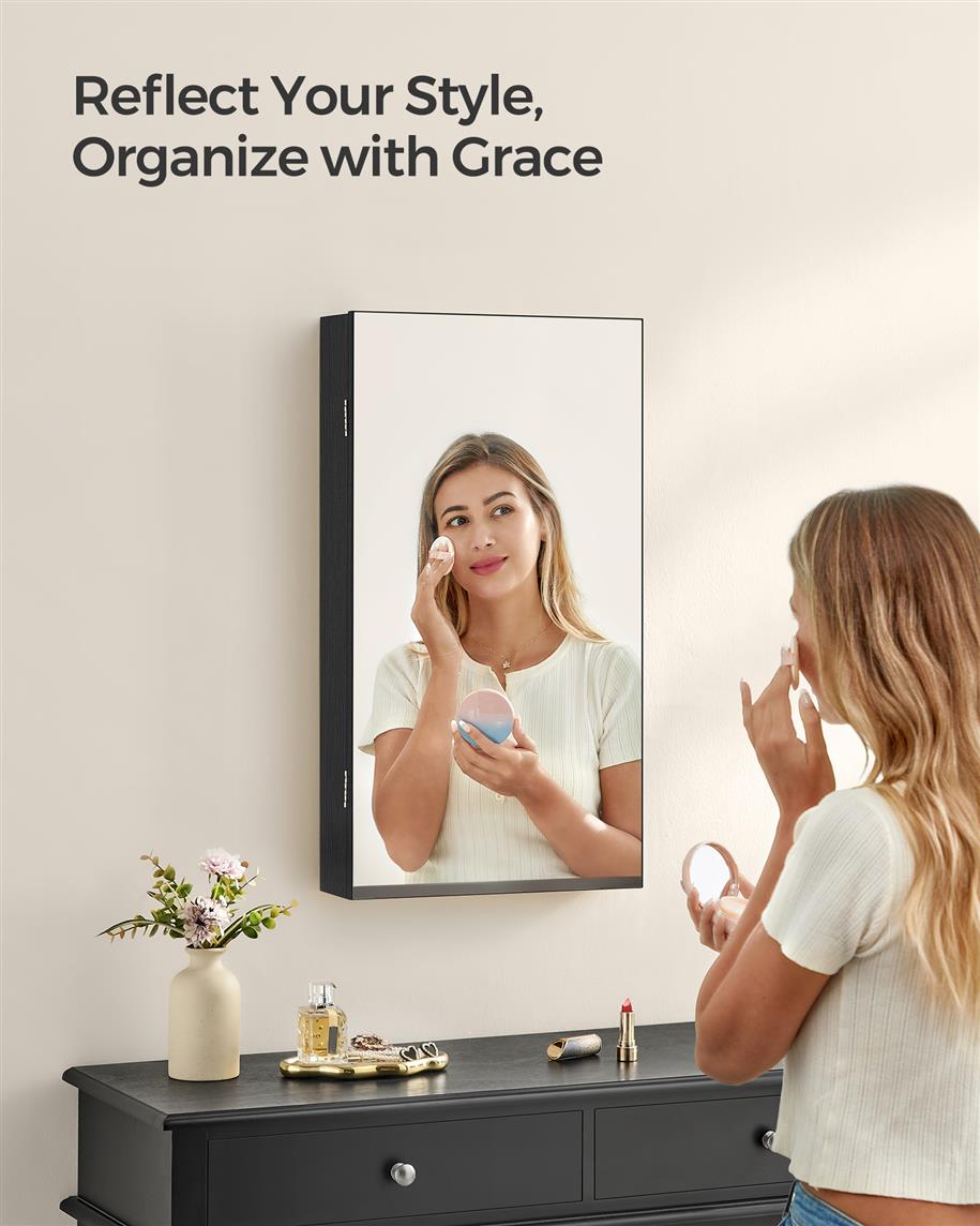 Mirror Jewelry Cabinet Armoire with Built-in LED Lights