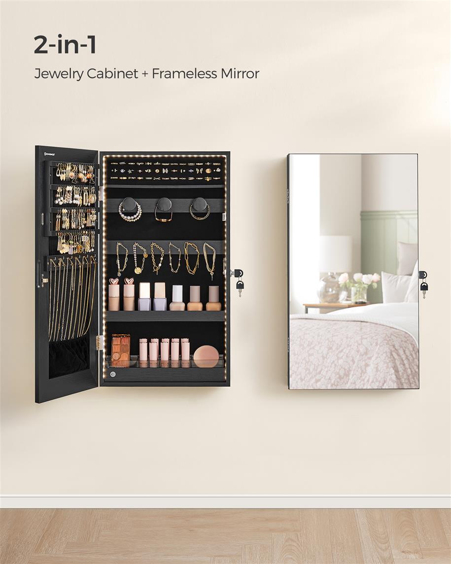 Mirror Jewelry Cabinet Armoire with Built-in LED Lights