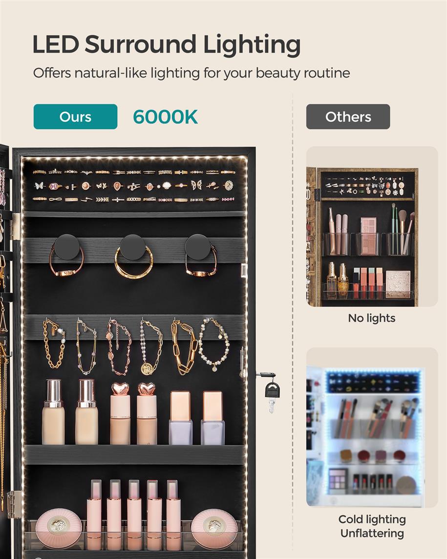 Mirror Jewelry Cabinet Armoire with Built-in LED Lights