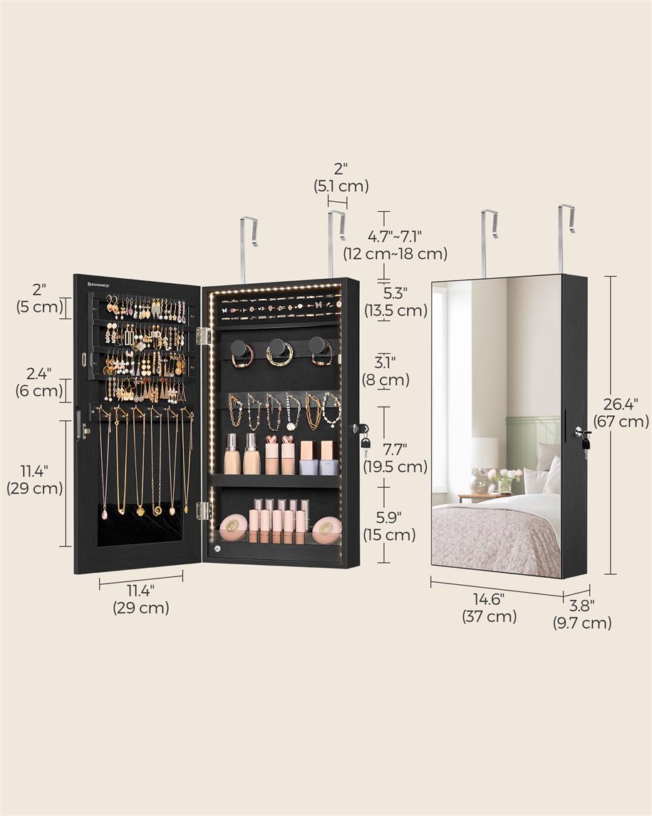 Mirror Jewelry Cabinet Armoire with Built-in LED Lights