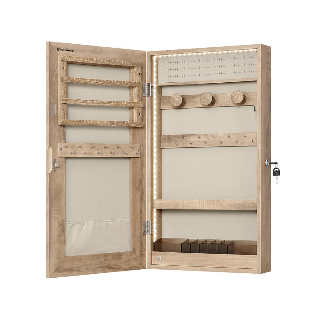 Mirror Jewelry Cabinet Armoire with Built-in LED Lights
