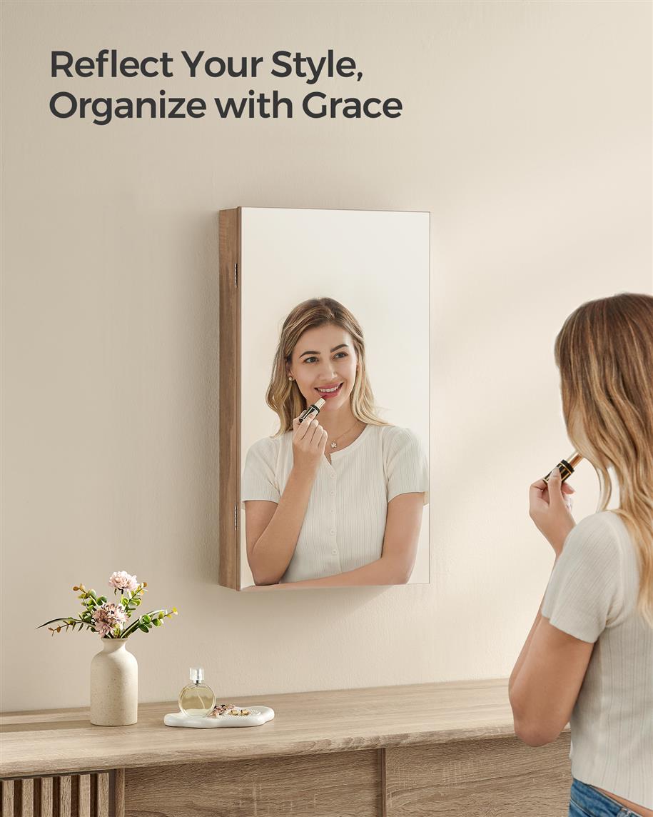 Mirror Jewelry Cabinet Armoire with Built-in LED Lights