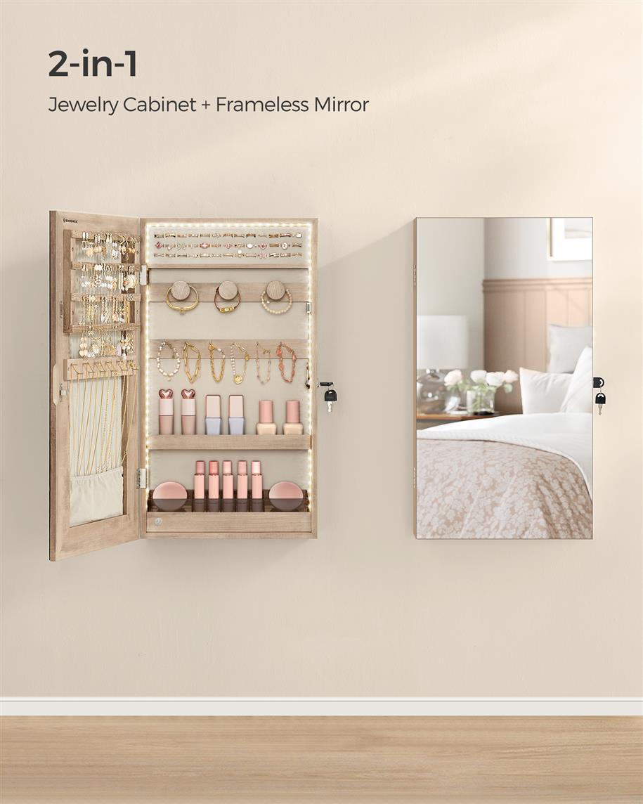 Mirror Jewelry Cabinet Armoire with Built-in LED Lights