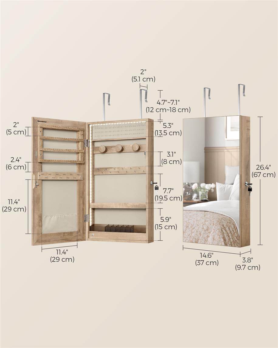 Mirror Jewelry Cabinet Armoire with Built-in LED Lights