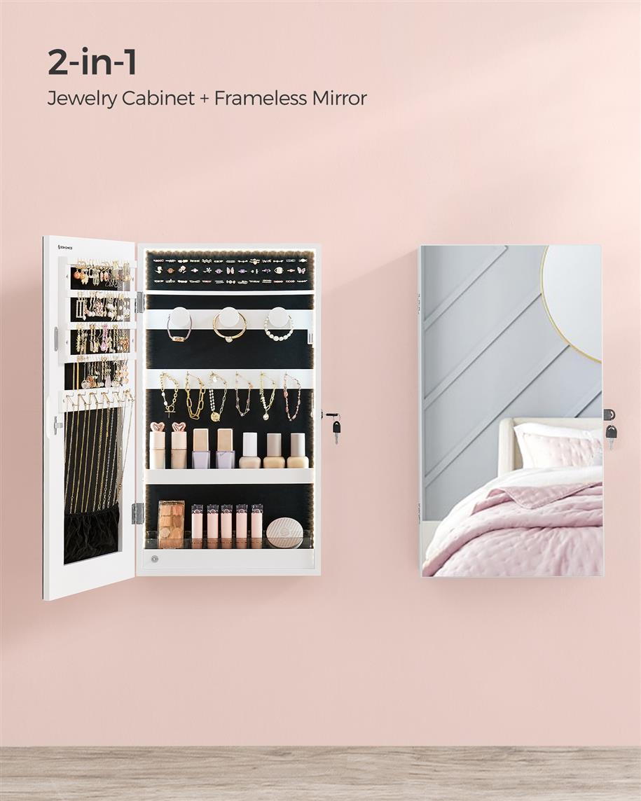 Mirror Jewelry Cabinet Armoire with Built-in LED Lights