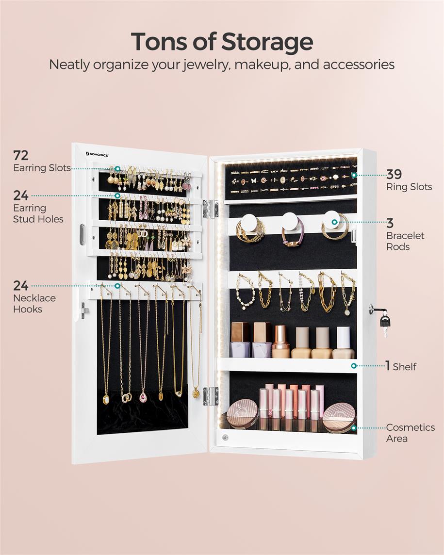 Mirror Jewelry Cabinet Armoire with Built-in LED Lights