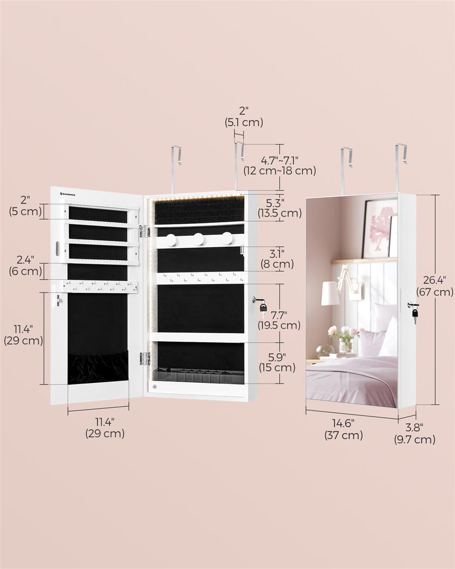 Mirror Jewelry Cabinet Armoire with Built-in LED Lights