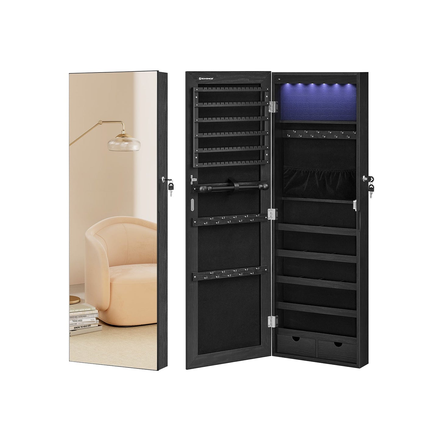 Hanging Jewelry Cabinet with LED Lights