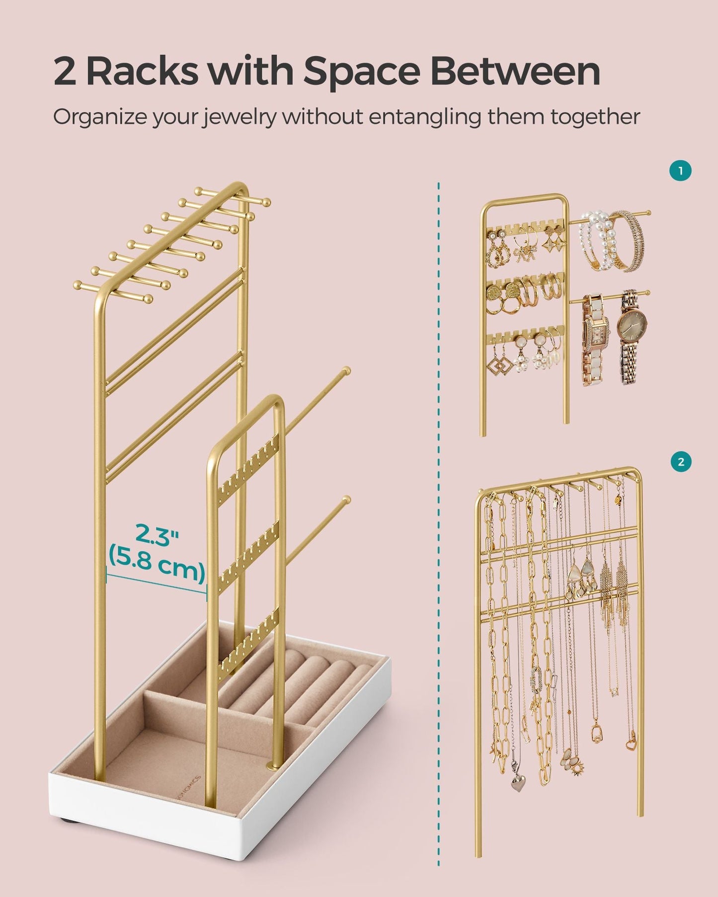 Jewelry Holder with Metal Frame and Velvet Tray