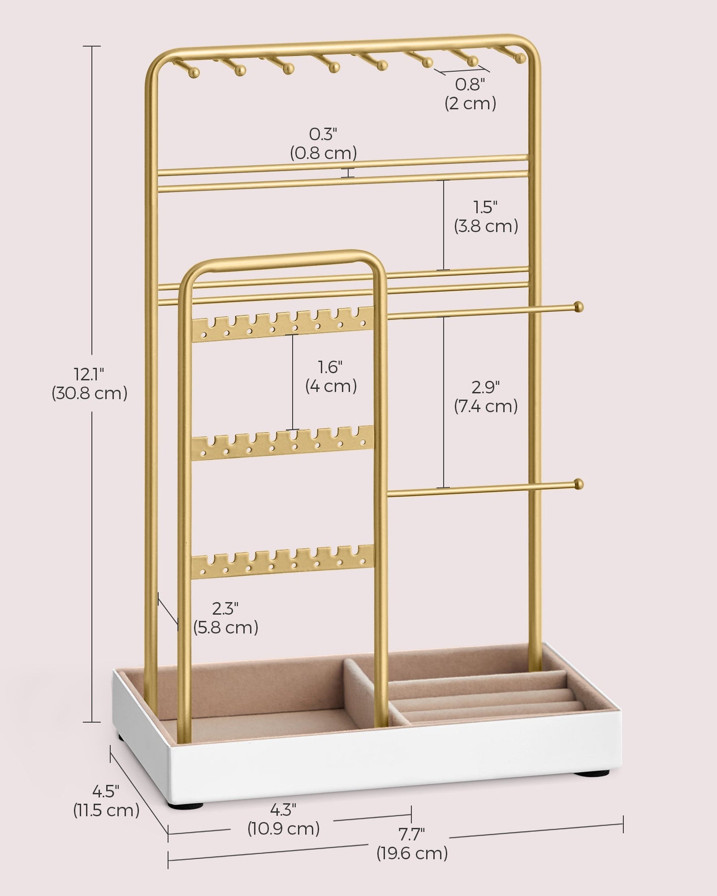 Jewelry Holder with Metal Frame and Velvet Tray