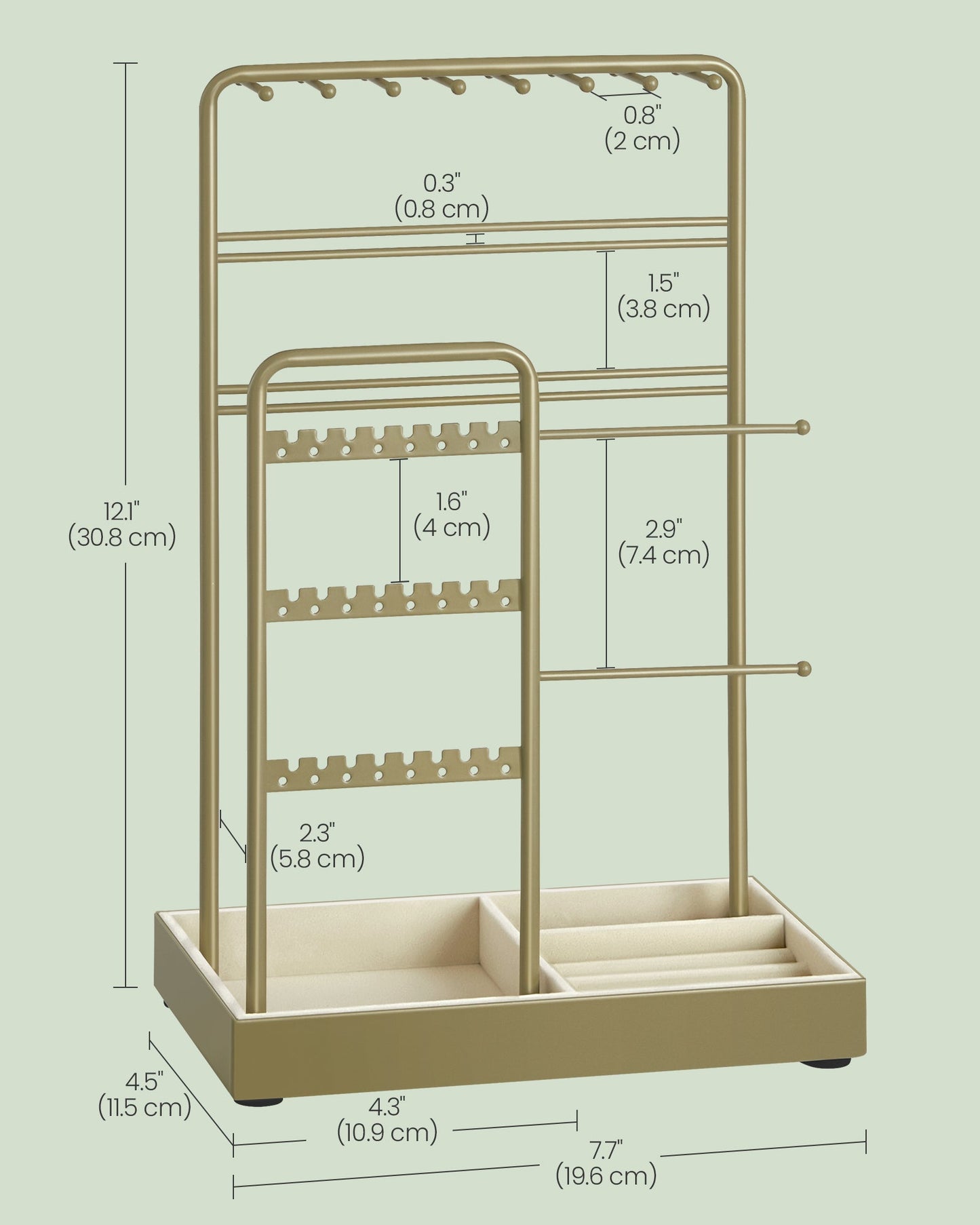 Jewelry Holder with Metal Frame and Velvet Tray