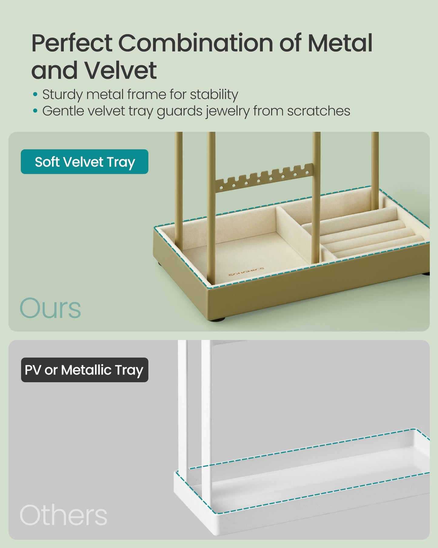 Jewelry Holder with Metal Frame and Velvet Tray
