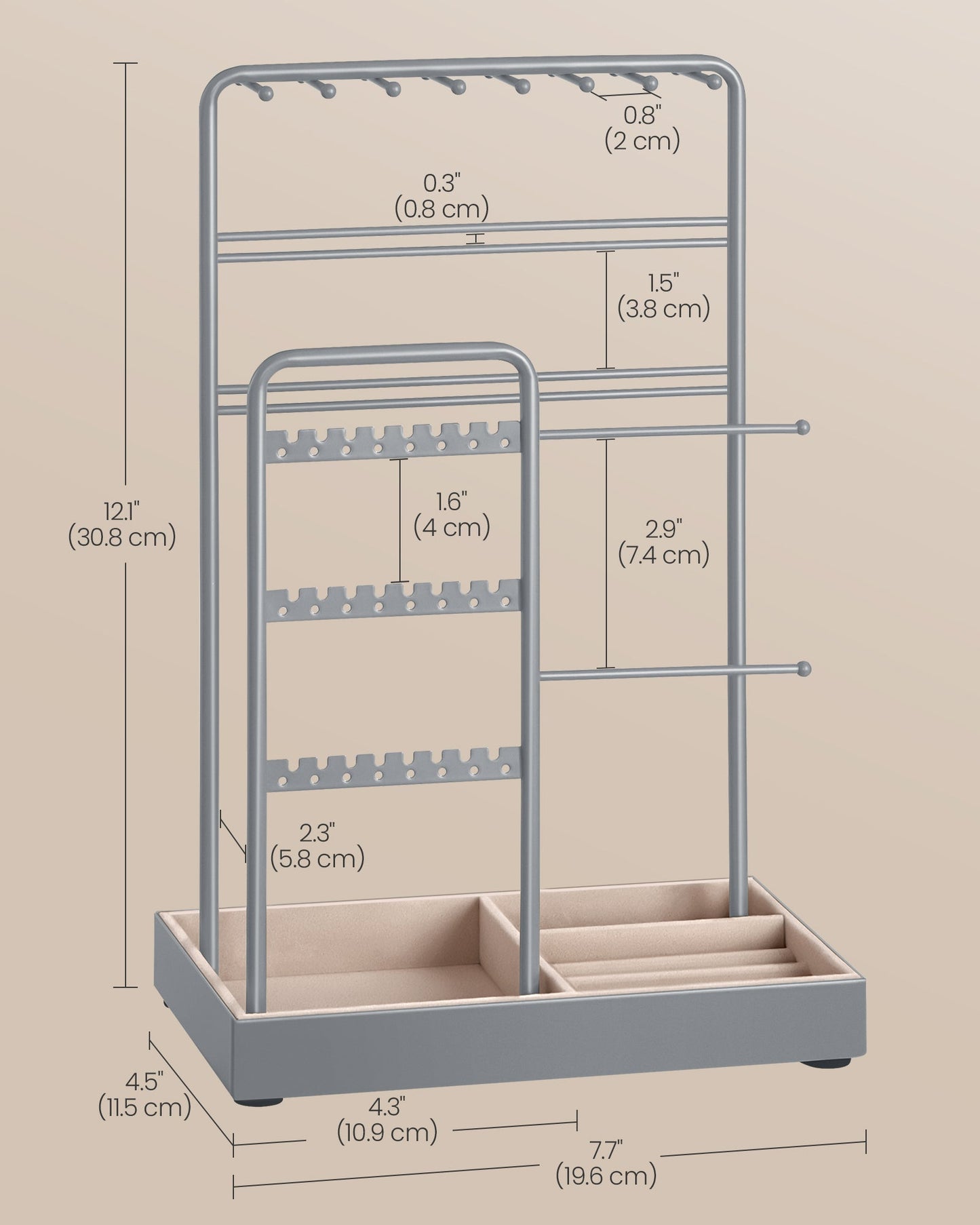 Jewelry Holder with Metal Frame and Velvet Tray