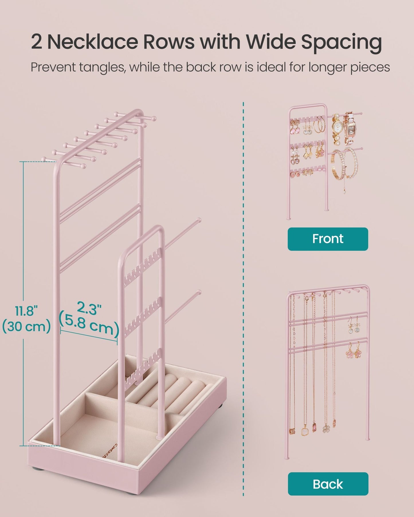 Jewelry Holder with Metal Frame and Velvet Tray
