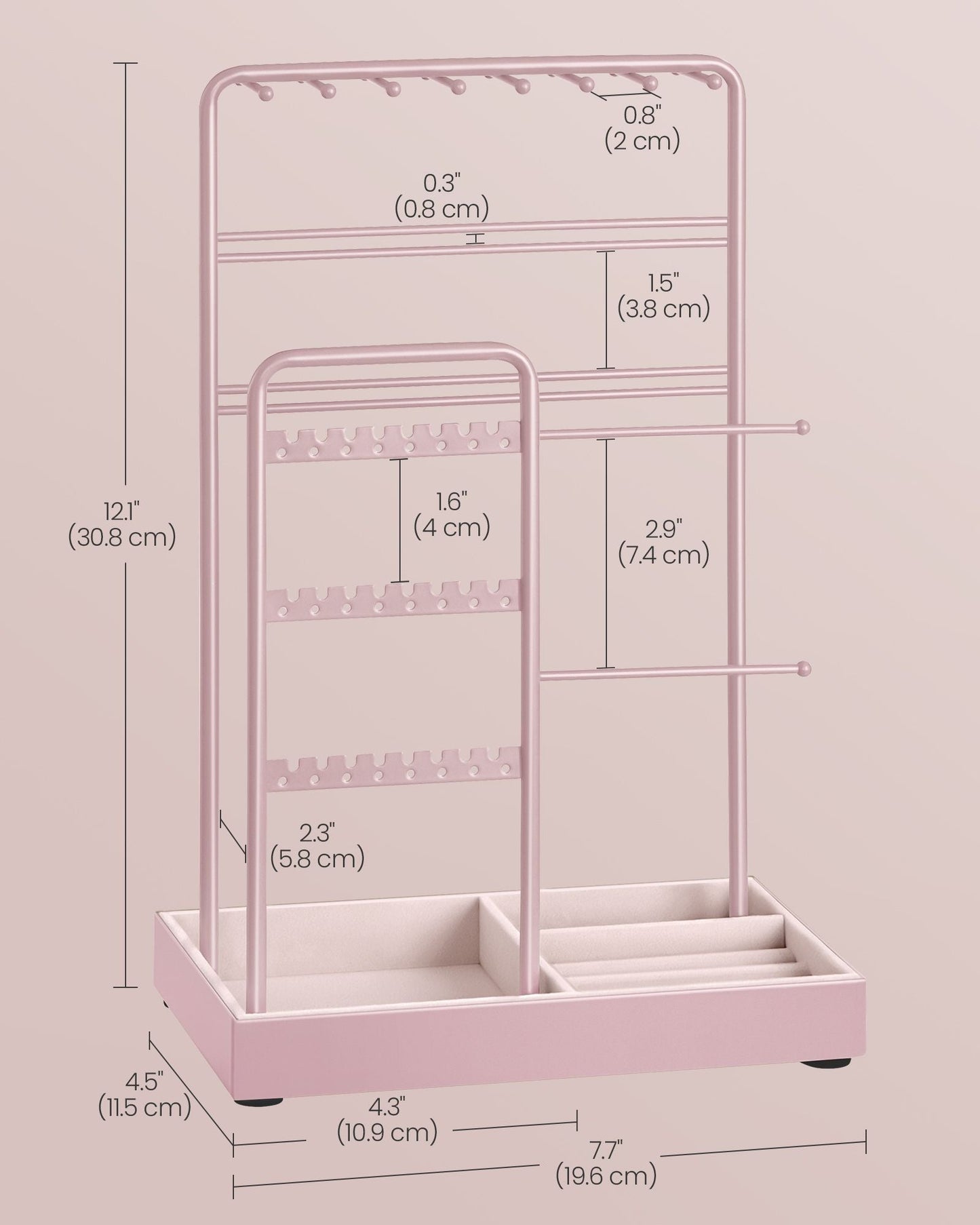 Jewelry Holder with Metal Frame and Velvet Tray
