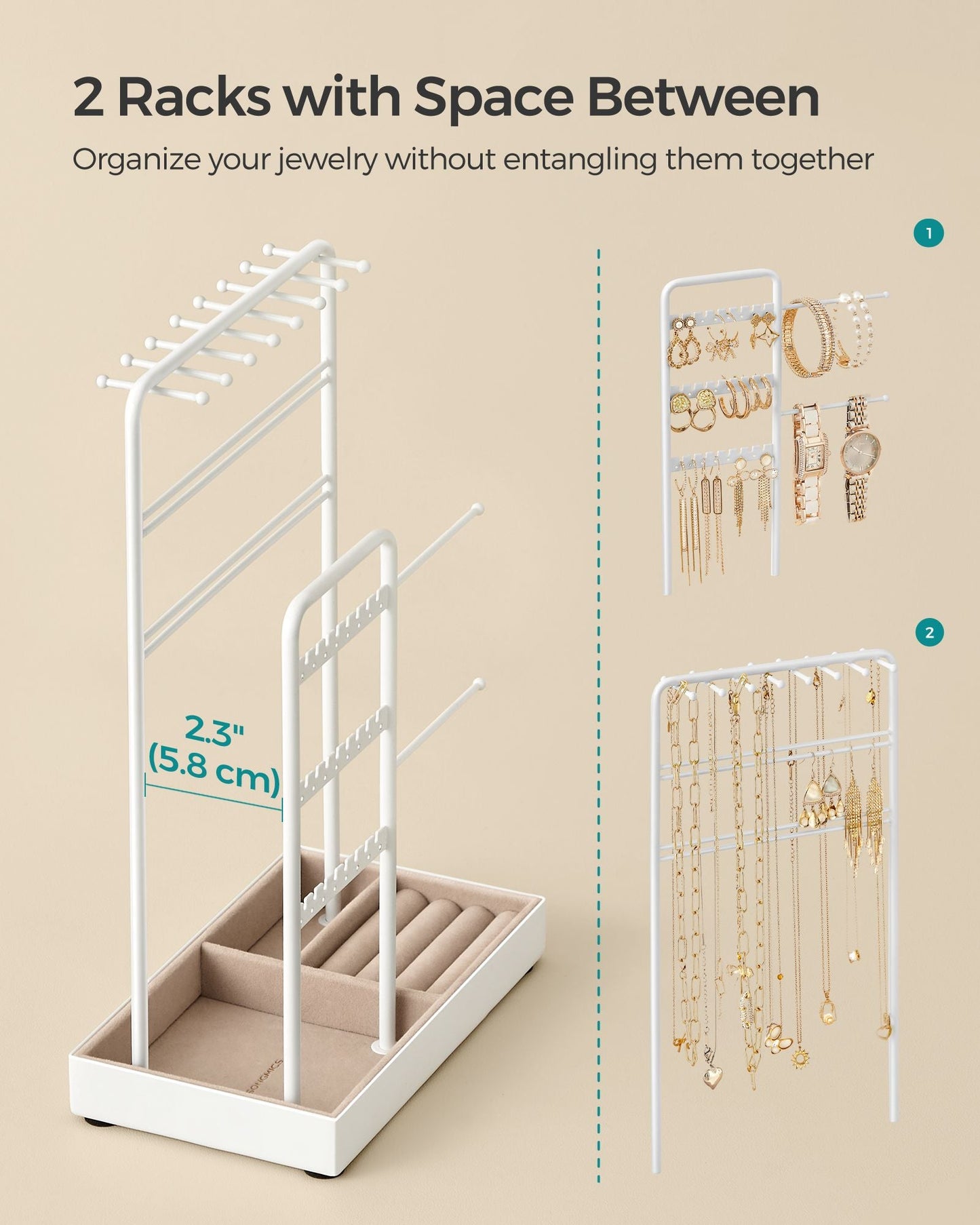 Jewelry Holder with Metal Frame and Velvet Tray White