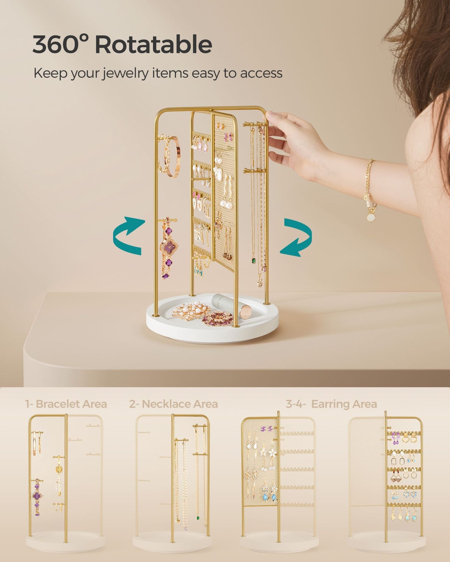 Rotating Jewellery Stand with Bottom Tray